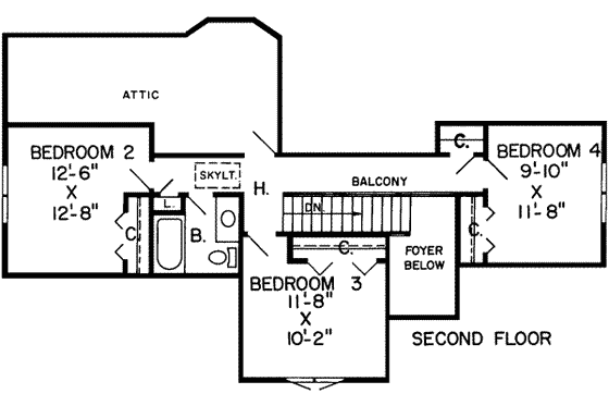 Floor Plan - Upper Floor for European House Plan #312-104 - 4 bed, 2.5 bath