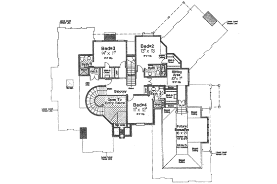 Floor Plan - Upper Floor for European House Plan #310-511 - 4 bed, 4.5 bath