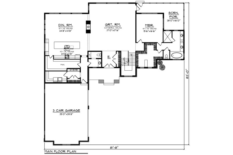Architectural House Design - Floor Plan - Main Floor for Craftsman House Plan #70-1292 - 4 bed, 3.5 bath
