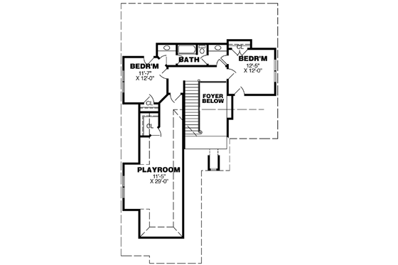 Floor Plan - Upper Floor for European House Plan #34-195 - 3 bed, 2.5 bath