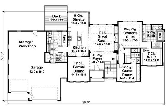 Floor Plan - Main Floor for Traditional House Plan #51-546 - 4 bed, 4.5 bath