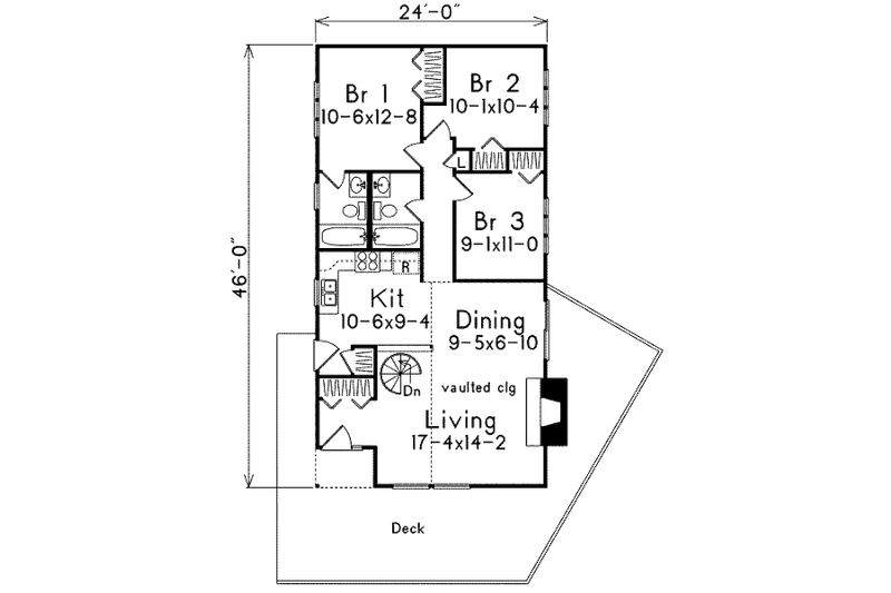 Architectural House Design - Floor Plan - Main Floor for Cottage House Plan #57-498 - 3 bed, 2 bath