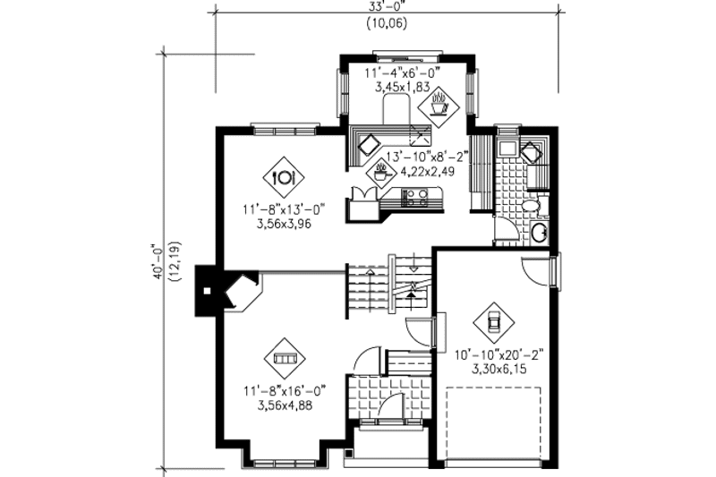 Architectural House Design - Floor Plan - Main Floor for Colonial House Plan #25-4234 - 3 bed, 1.5 bath
