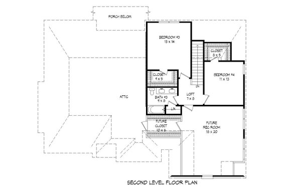 Floor Plan - Upper Floor for European House Plan #932-30 - 4 bed, 3 bath