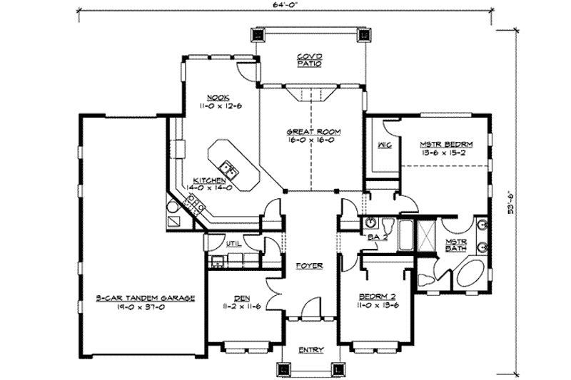 Architectural House Design - Floor Plan - Main Floor for Craftsman House Plan #132-101 - 2 bed, 2 bath