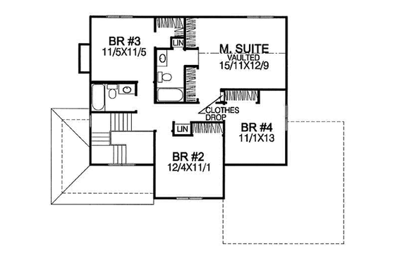 Floor Plan - Upper Floor for Traditional House Plan #50-229 - 4 bed, 2.5 bath
