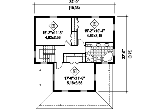 Floor Plan - Upper Floor for Country House Plan #25-4718 - 3 bed, 1 bath
