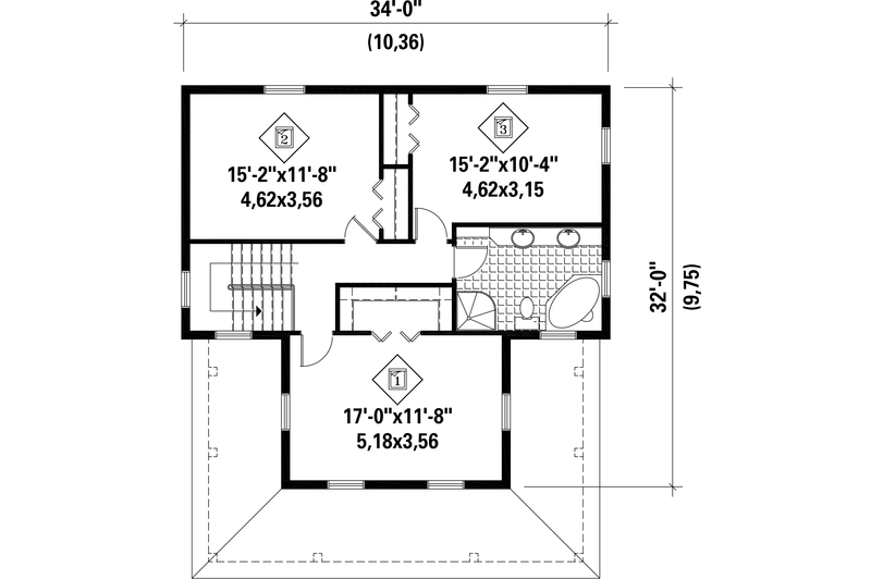 Home Plan - Floor Plan - Upper Floor for Country House Plan #25-4718 - 3 bed, 1 bath