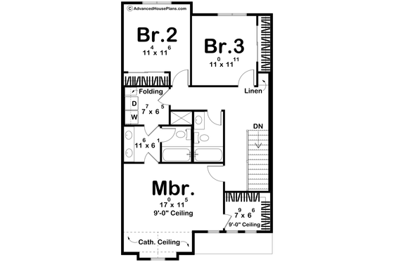 Floor Plan - Upper Floor for Cottage House Plan #455-715 - 3 bed, 2.5 bath
