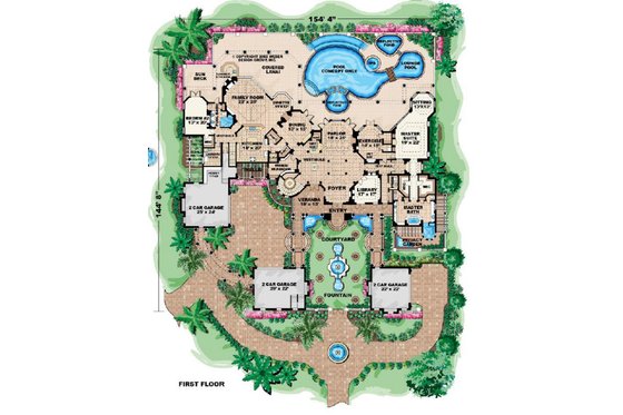 Floor Plan - Main Floor for Mediterranean House Plan #27-278 - 6 bed, 6.5 bath