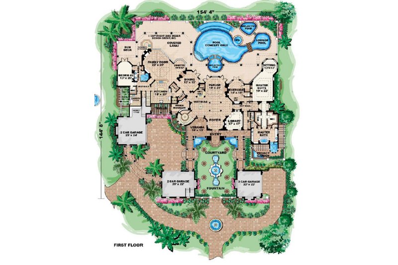 Architectural House Design - Floor Plan - Main Floor for Mediterranean House Plan #27-278 - 6 bed, 6.5 bath
