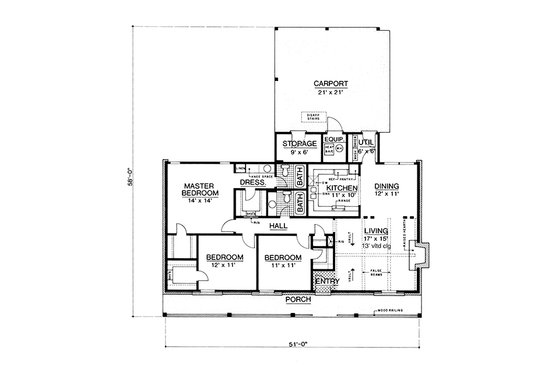 Floor Plan - Main Floor for Country House Plan #45-429 - 3 bed, 2 bath