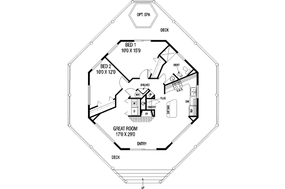 Floor Plan - Main Floor for Cottage House Plan #60-576 - 2 bed, 1 bath