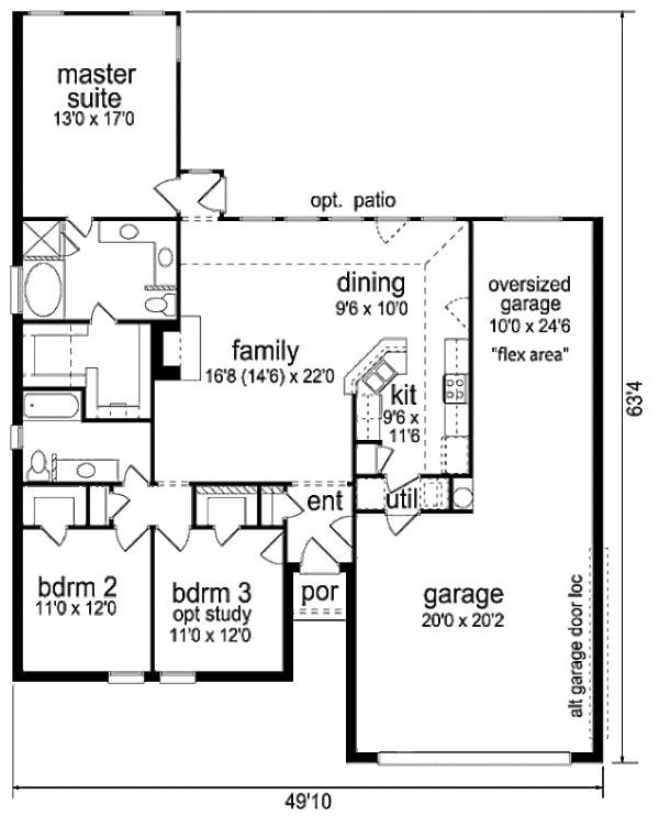 Traditional Style House Plan - 3 Beds 2 Baths 1588 Sq/Ft Plan #84-308 ...