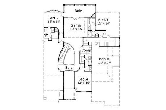 Floor Plan - Upper Floor for European House Plan #411-225 - 4 bed, 4 bath