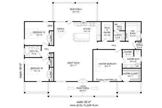 Floor Plan - Main Floor for Southern House Plan #932-774 - 3 bed, 2.5 bath