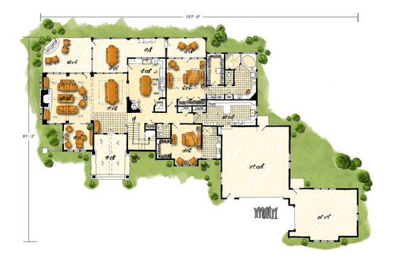 Floor Plan - Main Floor for European House Plan #942-38 - 4 bed, 3.5 bath