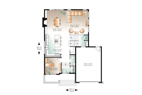 Floor Plan - Main Floor for Modern House Plan #23-2236 - 3 bed, 2.5 bath