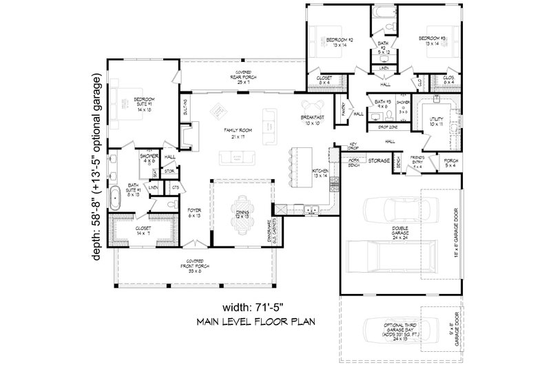Home Plan - Floor Plan - Main Floor for Farmhouse House Plan #932-1246 - 3 bed, 3 bath