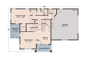 Floor Plan - Main Floor for Bungalow House Plan #124-1440 - 3 bed, 2 bath