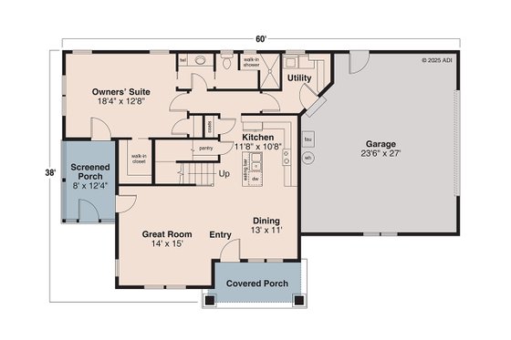 Floor Plan - Main Floor for Bungalow House Plan #124-1440 - 3 bed, 2 bath