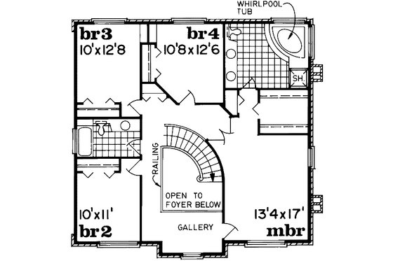Floor Plan - Upper Floor for Colonial House Plan #47-555 - 4 bed, 2.5 bath