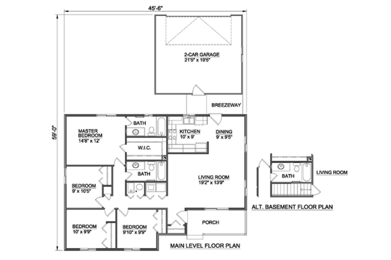 Floor Plan - Main Floor for Ranch House Plan #116-302 - 4 bed, 2 bath