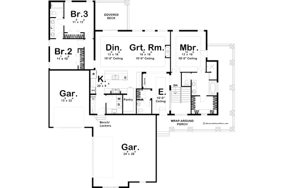 Floor Plan - Main Floor for Farmhouse House Plan #455-215 - 3 bed, 2.5 bath