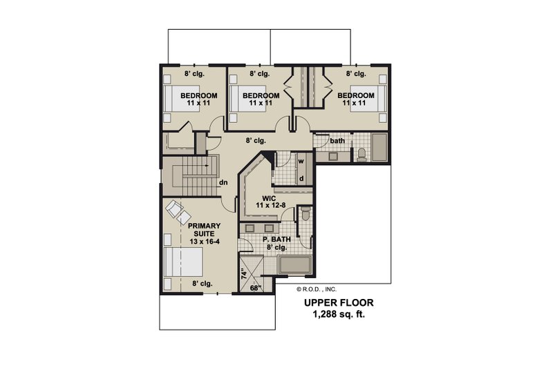 House Design - Floor Plan - Upper Floor for Farmhouse House Plan #51-1357 - 4 bed, 2.5 bath