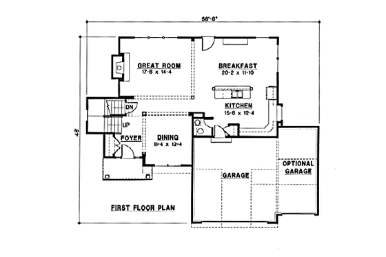 Floor Plan - Main Floor for Traditional House Plan #67-166 - 4 bed, 3 bath
