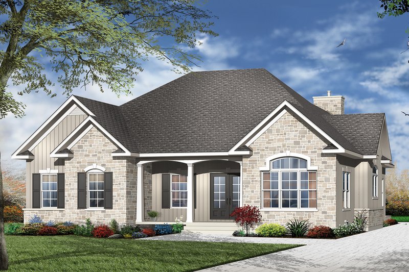 Home Plan - Exterior - Front Elevation 3 for European House Plan #23-529 - 3 bed, 2 bath