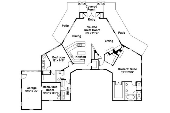 Floor Plan - Main Floor for Craftsman House Plan #124-830 - 2 bed, 2.5 bath