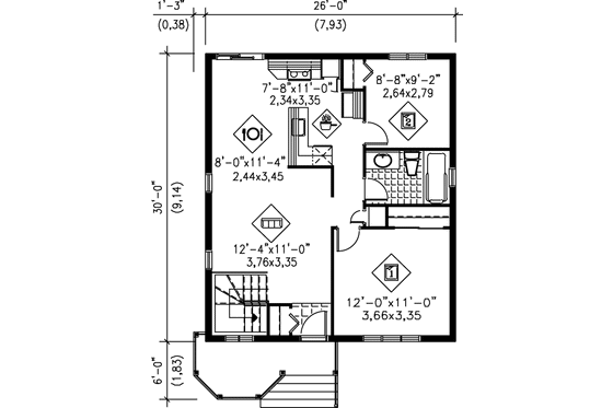 Floor Plan - Main Floor for Cottage House Plan #25-155 - 2 bed, 1 bath
