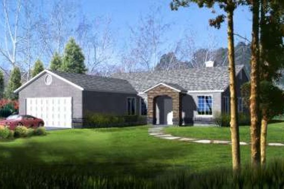 Exterior - Front Elevation for Adobe / Southwestern House Plan #1-364 - 3 bed, 2 bath