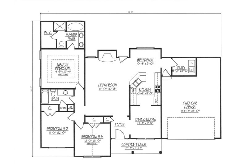 Ranch Style House Plan - 3 Beds 2 Baths 1586 Sq/Ft Plan #412-136 ...