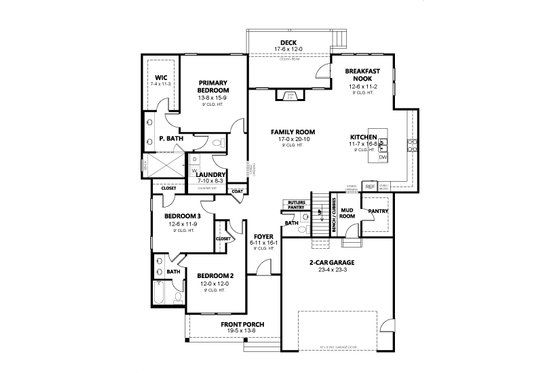 Floor Plan - Main Floor for Country House Plan #1080-17 - 3 bed, 2.5 bath
