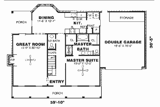 Floor Plan - Main Floor for Country House Plan #34-152 - 3 bed, 2.5 bath