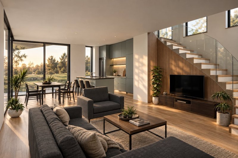 Architectural House Design - Interior - Family Room 1 for Contemporary House Plan #80-232 - 2 bed, 1.5 bath
