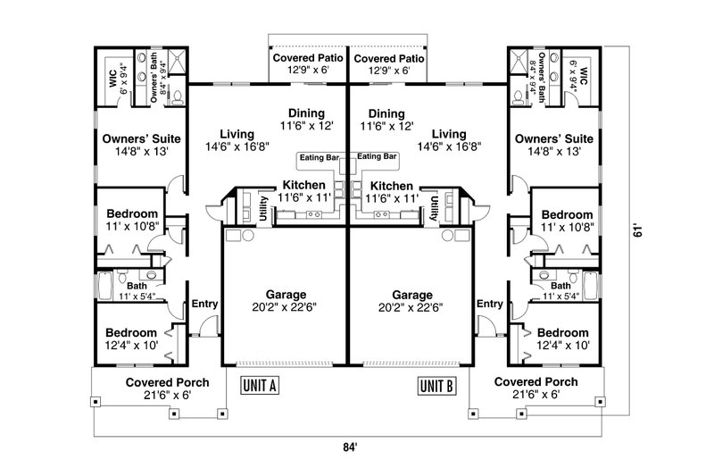 House Blueprint - Floor Plan - Main Floor for Ranch House Plan #124-1298 - 6 bed, 4 bath