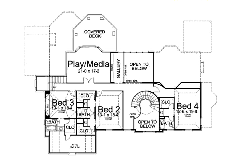 Dream House Plan - Floor Plan - Upper Floor for European House Plan #119-342 - 4 bed, 5 bath