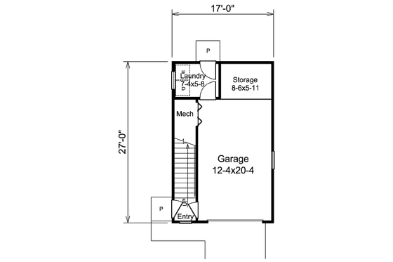 Floor Plan - Main Floor for Traditional House Plan #57-396, 1 bath