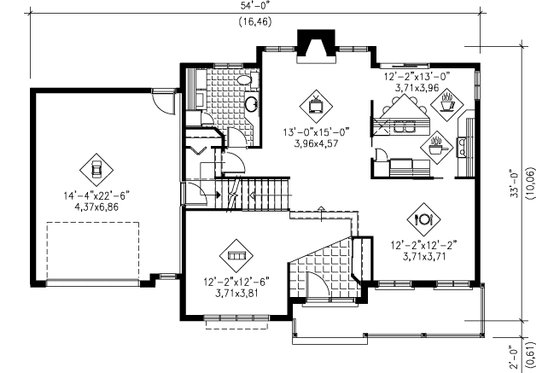 Floor Plan - Main Floor for European House Plan #25-2074 - 3 bed, 2.5 bath