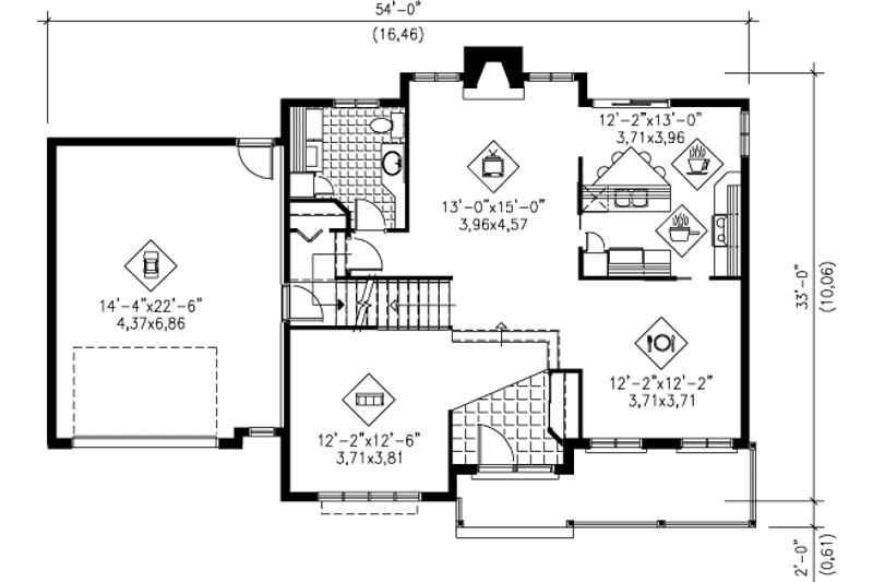 Home Plan - Floor Plan - Main Floor for European House Plan #25-2074 - 3 bed, 2.5 bath