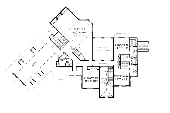 Floor Plan - Upper Floor for European House Plan #424-8 - 5 bed, 4.5 bath