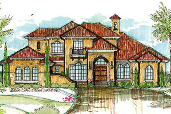 Exterior - Front Elevation for European House Plan #135-145 - 4 bed, 5.5 bath