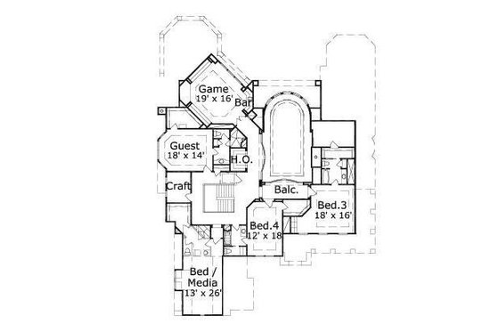 Floor Plan - Upper Floor for European House Plan #411-417 - 4 bed, 4.5 bath