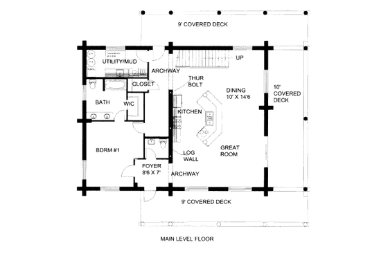 Floor Plan - Main Floor for Log House Plan #117-601 - 1 bed, 1 bath