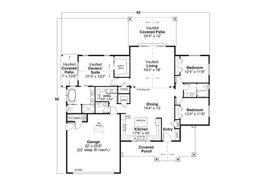 Floor Plan - Main Floor for Craftsman House Plan #124-1280 - 3 bed, 2.5 bath