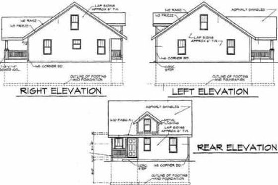Exterior - Rear Elevation for Bungalow House Plan #50-231 - 3 bed, 2 bath