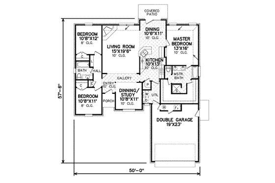 Floor Plan - Main Floor for Traditional House Plan #65-463 - 3 bed, 2 bath